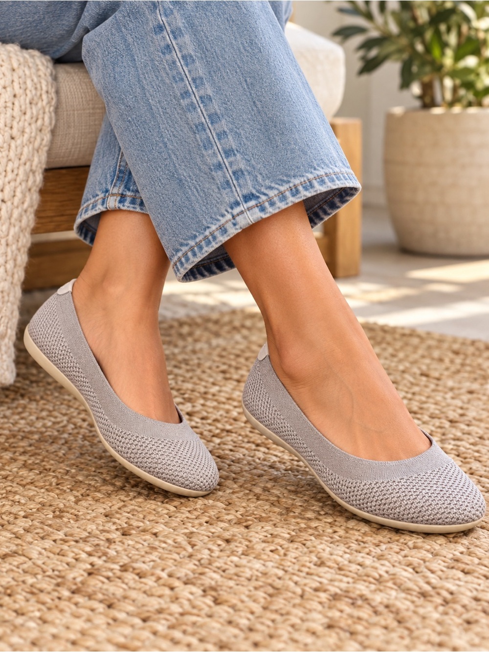 ALLBIRDS Tree Breezers Light Gray Knit Ballet Flats Women’s 8.5 Washable